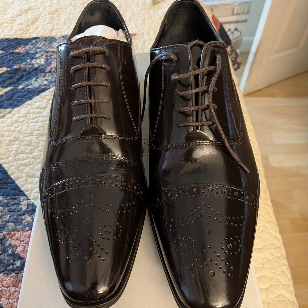 Versace Polished Chocolate Leather Derbys